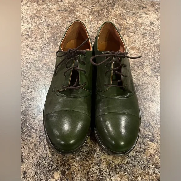 Miz Mooz Green Cap Toe Leather Derby Oxford Shoes Size 10 Lace Up Comfort Flat - Picture 2 of 13
